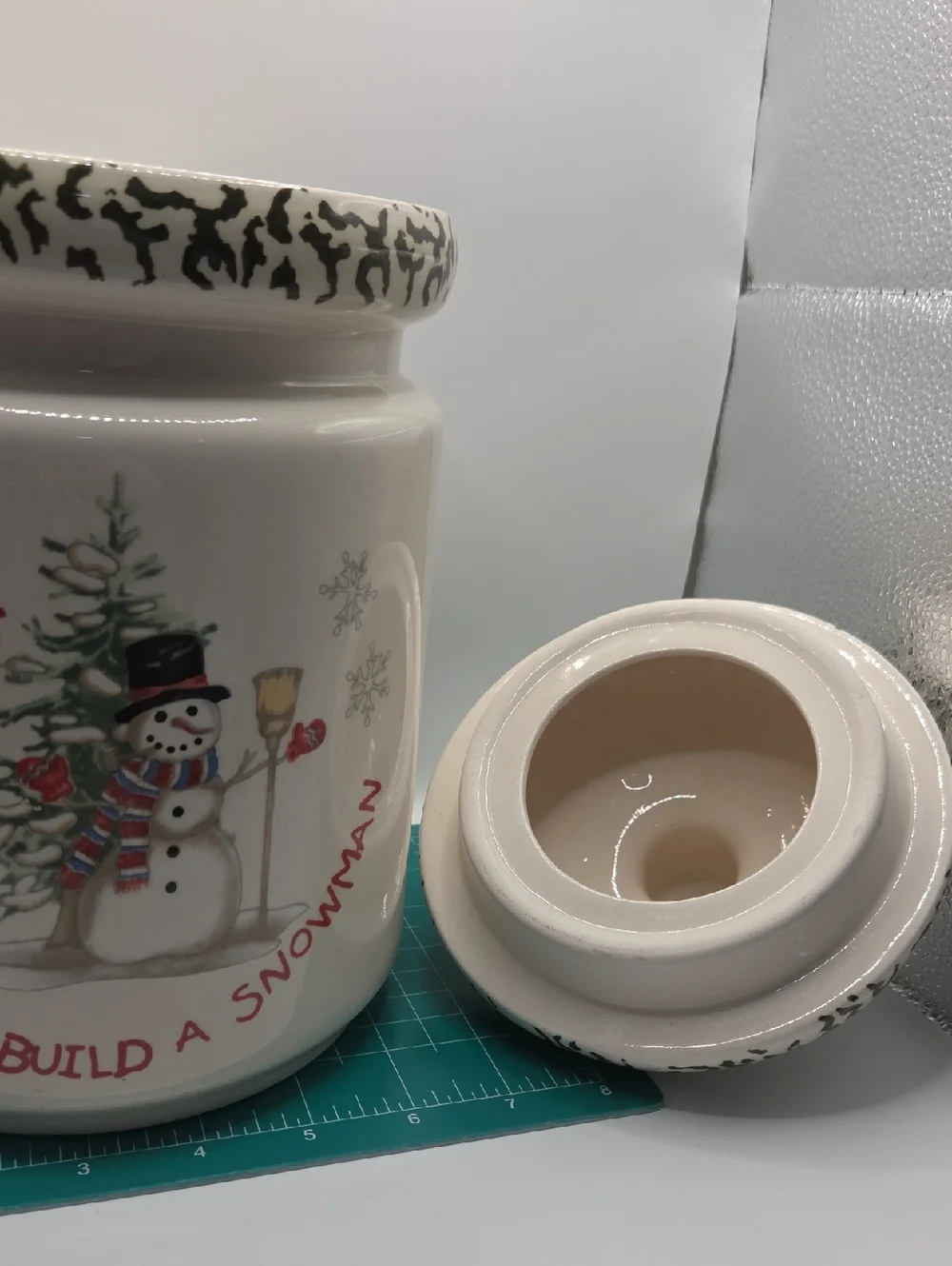 We Can Build A Snowman Cookie Jar. Stoneware Vintage